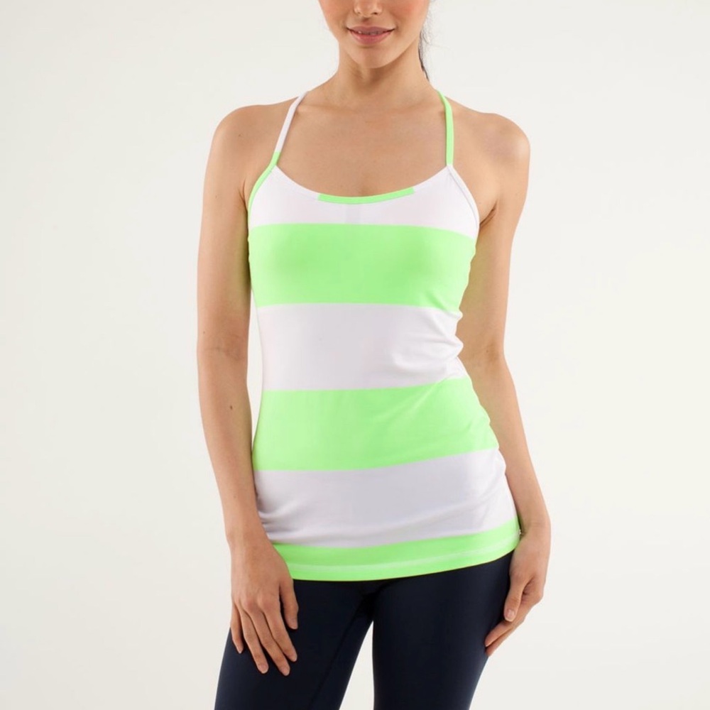 Lululemon Tank Top Womens Neon Green Strappy Stretch Running Yoga Shirt Sz 4